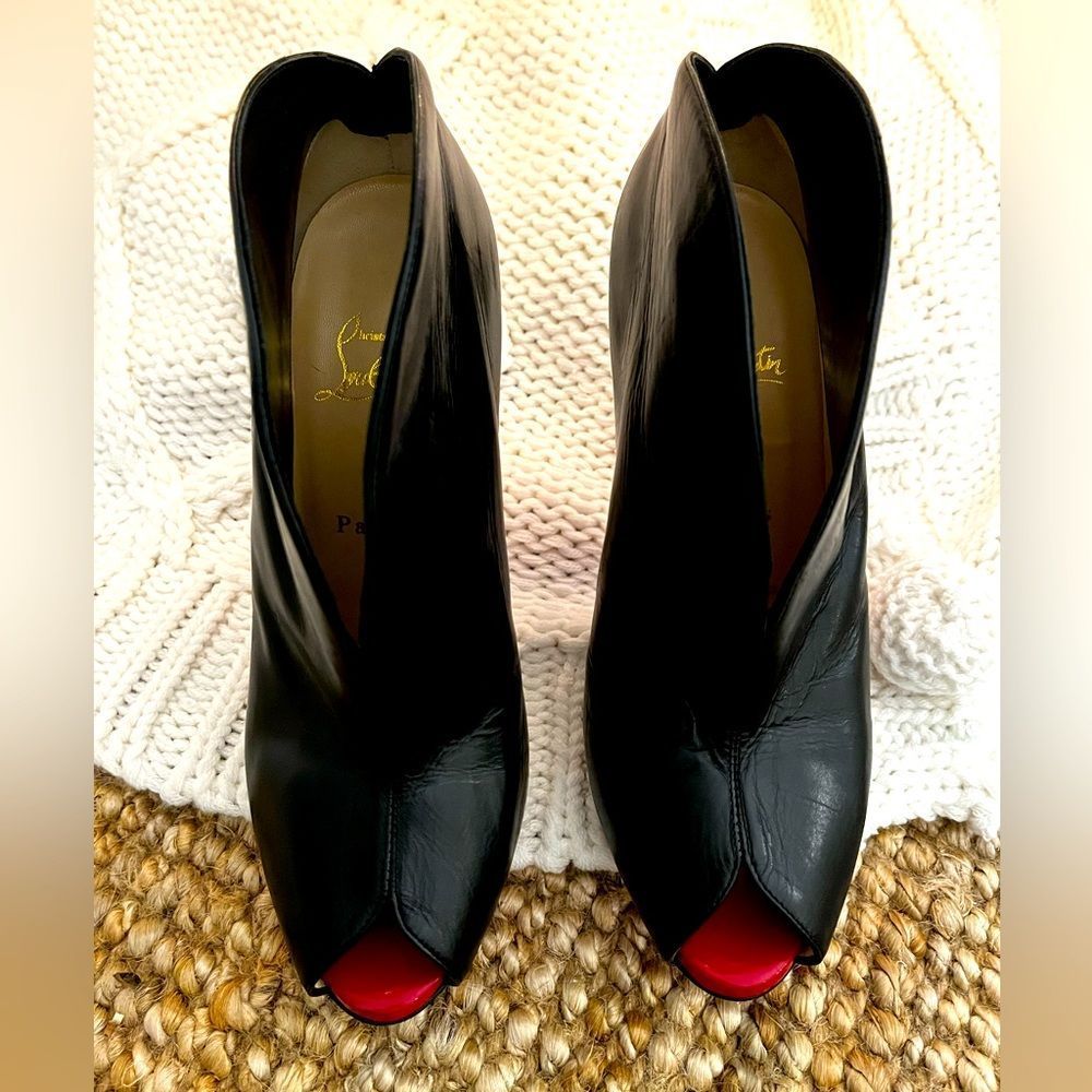 Christian Louboutin Black and Red Ankle Booties